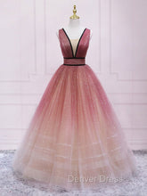 Burgundy V Neck Tulle Long Prom Dresses Burgundy Long Evening Dresses