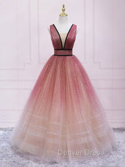 Burgundy V Neck Tulle Long Prom Dresses Burgundy Long Evening Dresses