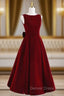 Burgundy Velvet Beading Bow Prom Dresses