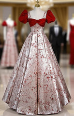 Burgundy Velvet Champagne Satin Short Sleeve prom Dresses