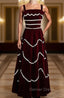 Burgundy Velvet Lace Straps Pearls Prom Dresses