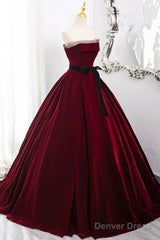 Burgundy Velvet Long Formal Dress, Off The Shoulder Evening Party Dress