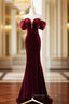 Burgundy Velvet Long Prom Dress, Burgundy Off Shoulder Pearl Prom Dresses