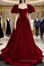 Burgundy Velvet Long Prom Dress