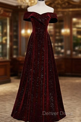 Burgundy Velvet Long Prom Dresses Evening Dresses