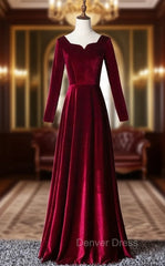 Burgundy Velvet Long Sleeve Square Prom Dresses