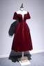 Burgundy Velvet Short Prom Dress, Cute A Line Prom Dresses