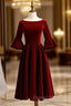 Burgundy Velvet Short Sleeve Bateau Neck Short Prom Dresses