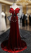 Burgundy Velvet Spaghetti Straps Pleats Prom Dresses