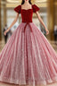Burgundy Velvet Square Short Sleeve Quinceanera Dresses