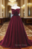 Burgundy Velvet Strapless Bow Prom Dresses
