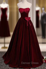 Burgundy Velvet Strapless Prom Dresses