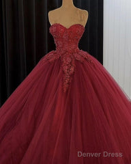 Burgundy Wedding Dresses Sweetheart Ball Gown