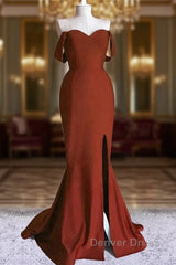 Burnt Orange Mermaid Dresses Off The Shoulder With Slit