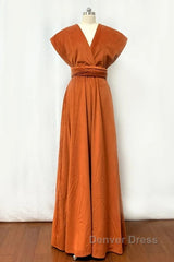 Burnt Orange Satin Multi-Way Bridesmaid Dresses