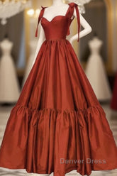 Burnt Orange Satin Ruffles Hem Dresses With Bow