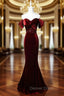 Burungdy Mermaid Sequins Velvet Prom Dresses