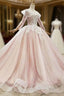 Buy From Pink Ball Gowns Tulle Long Sleeve Appliques Princess Prom Dresses
