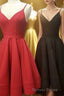 simple real picture red satin spaghetti straps short homecoming Dress graduation Dresses