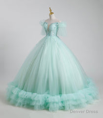 Beautiful Tulle Sequins Long Ball Gown, A-Line Tulle Sweet 16 Dress