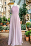 Candy Pink A Line Halter Sleeveless Pleated Floor Length Chiffon Bridesmaid Dresses