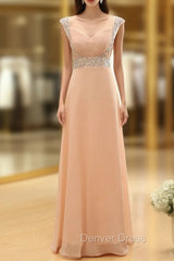 Cap Pink Chiffon Sequins V-neck Backless Bridesmaid Dresses