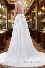 Cap Sleeve Appliques Chiffon A-line Wedding Dresses