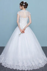 Cap Sleeves Floor-Length Court Train Wedding Dress With Beading