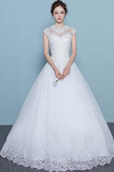 Cap Sleeves Floor-Length Court Train Wedding Dress With Beading