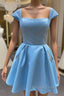 Cap Sleeves Light Sky Blue Satin Short Homecoming Dresses With Beaded Bodice