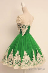 Cap Sleeves Square Knee-Length Green Homecoming Dress With Lace