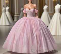 Carine | Glitter Off The Shoulder Pink Ball Gown Quinceanera Dresses