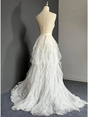 Casual Wedding Dresses A-Line Separates Separates Court Train Tulle Overskirts Bridal Gowns With Solid Color