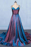 A Line V Neck Sleeveless Prom Dress, Spaghetti Straps Long Prom Dresses