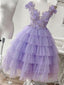 Purple Tulle Applique Short Homecoming Dress, Homecoming Dresses