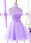Cute High Neckline Lavender Short Graduation Dress, Homecoming Dresses