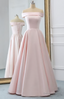 Pink Satin Long Prom Dresses, With Pockets Pink Prom Gown