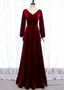 Charming Dark Red Velvet Long Sleeves A Line Prom Dress