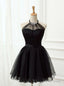 Sexy Black Lace Halter Long Sleeves Short Homecoming Dresses