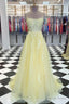 Yellow Tulle Lace Long Prom Dress, Yellow Lace Prom Dresses