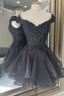 Off The Shoulder Black Short Prom Dress, Homecoming Dresses