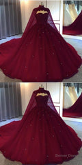 Burgundy Ball Gown Wedding Dresstulle Prom Dresses