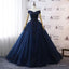Prom Dresses, Navy Blue Wedding Dresses, Floral Lace Ball Gown Off Shoulder Evening Dress