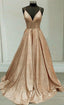 Sparkly Prom Dresses, Champagne Gold Ball Gowns V Neck With Multi Straps