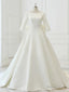 White Satin Backless 3 4 Sleeve Wedding Dress, Prom Dresses