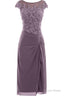 knee length mauve tight chiffon mother of the bride prom Dresses with cap sleeves
