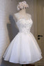 Glamorous A Line Scoop Neckline Short Homecoming Dress, White Homecoming Dresses, With Sleeveless