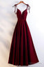 Gorgeous Sweetheart Spaghetti Straps Corset Red Velvet Long A Line Prom Dresses