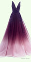 A Line V Neck Chiffon Ombre Long Prom Dresses, Simple Prom Gowns