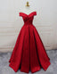 Prom Dress, A Line Princess Prom Dress, Long Prom Dress, Off The Shoulder Red Long Satin Prom Dresses